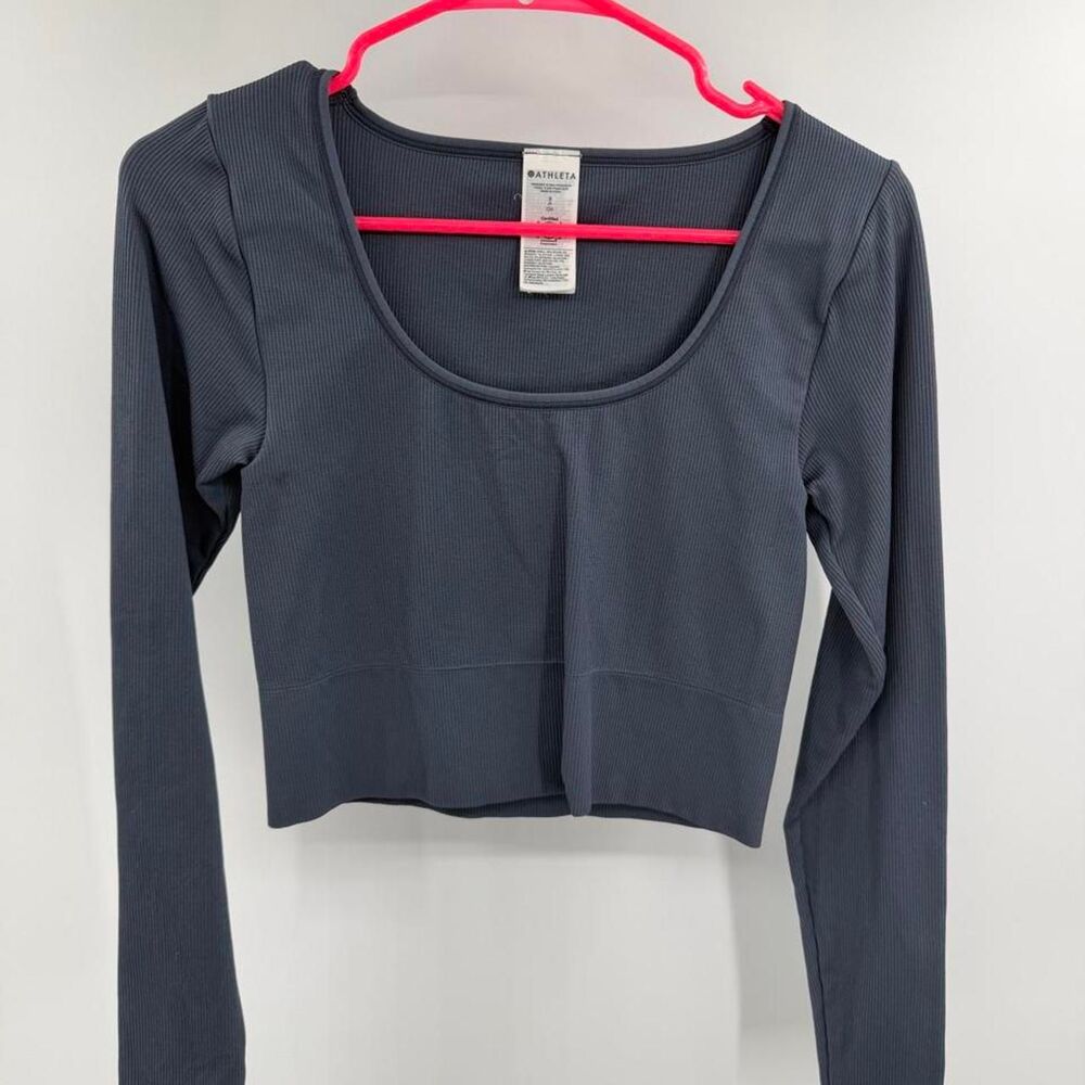 Athleta aurora ribbed seamless grey long sleeve top Size S #activewear